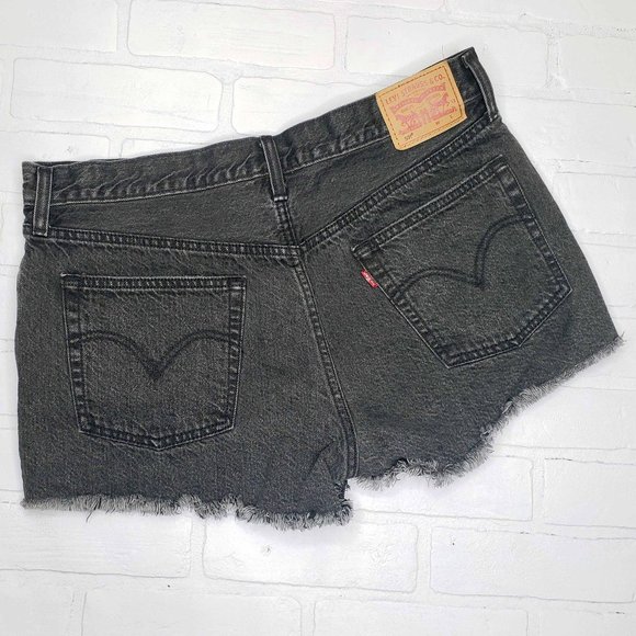Levis 501 Buttonfly High Waist Cut Off Jean Shorts - Picture 3 of 4